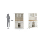 Vaisselier Buffet de Buffets blanc cassé avec surmeuble et plateau en bois
