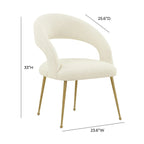 Chaise de salle à manger en bouclette crème/noire – Dossier ouvert incurvé, pieds en acier inoxydable, siège unique