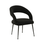 Chaise de salle à manger en bouclette crème/noire – Dossier ouvert incurvé, pieds en acier inoxydable, siège unique