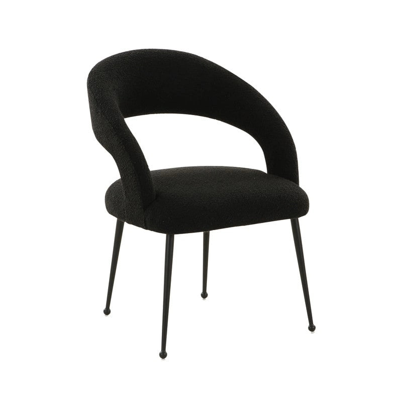 Chaise de salle à manger en bouclette crème/noire – Dossier ouvert incurvé, pieds en acier inoxydable, siège unique