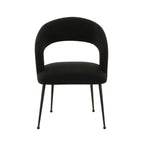 Chaise de salle à manger en bouclette crème/noire – Dossier ouvert incurvé, pieds en acier inoxydable, siège unique