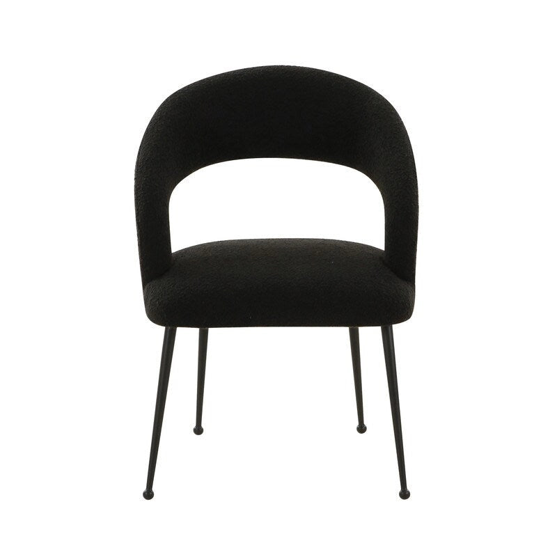 Chaise de salle à manger en bouclette crème/noire – Dossier ouvert incurvé, pieds en acier inoxydable, siège unique