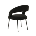 Chaise de salle à manger en bouclette crème/noire – Dossier ouvert incurvé, pieds en acier inoxydable, siège unique