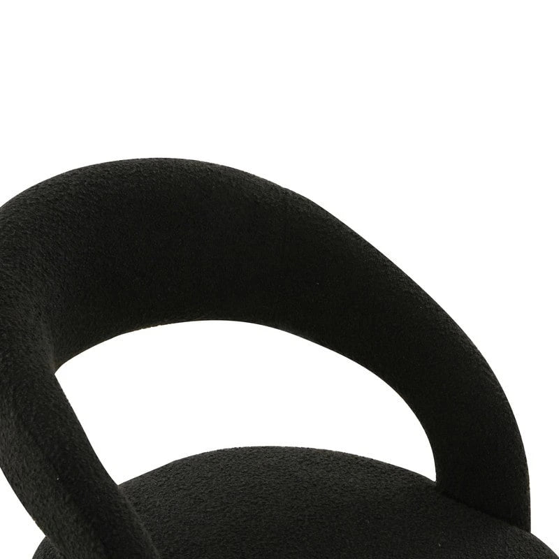 Chaise de salle à manger en bouclette crème/noire – Dossier ouvert incurvé, pieds en acier inoxydable, siège unique