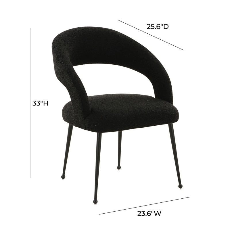 Chaise de salle à manger en bouclette crème/noire – Dossier ouvert incurvé, pieds en acier inoxydable, siège unique
