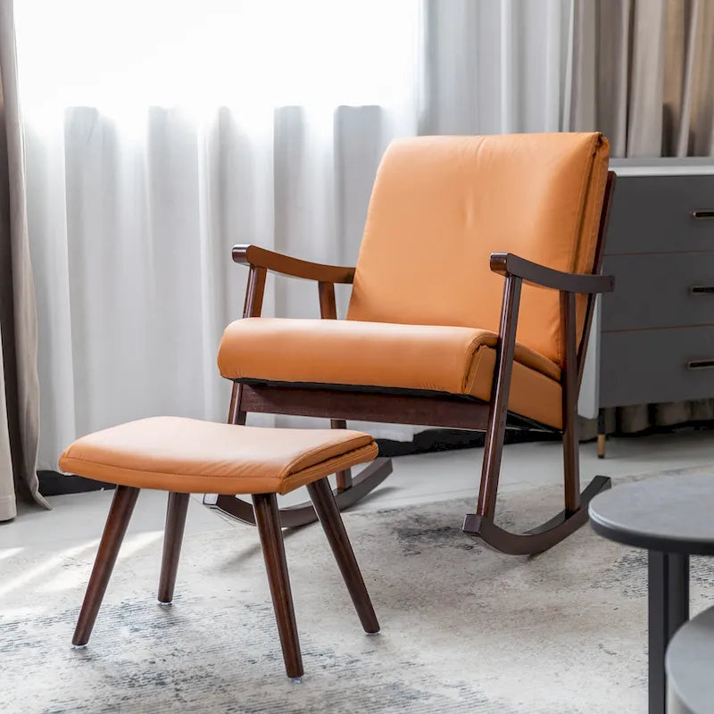 Rocking Chair Rocker Glider Chair W/ Ottoman Mid Century Accent Chair Armchair Lounge Chair for Living Room Bedroom