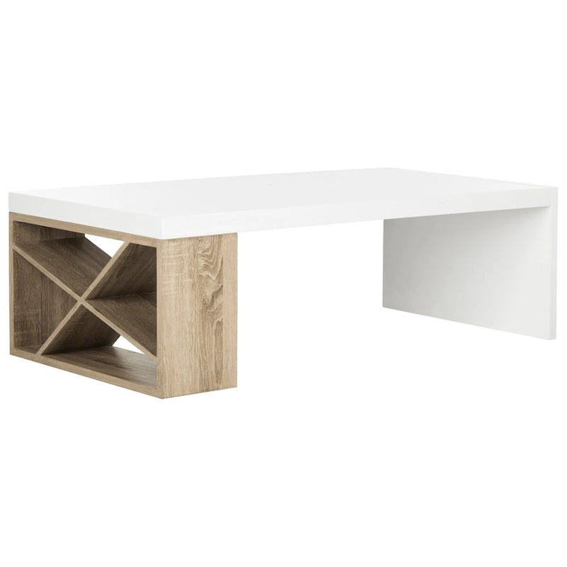 Table basse laquée Shelva scandinave avec rangement latéral - 47,3 x 23,5 x 15 - 47Lx24Px15H