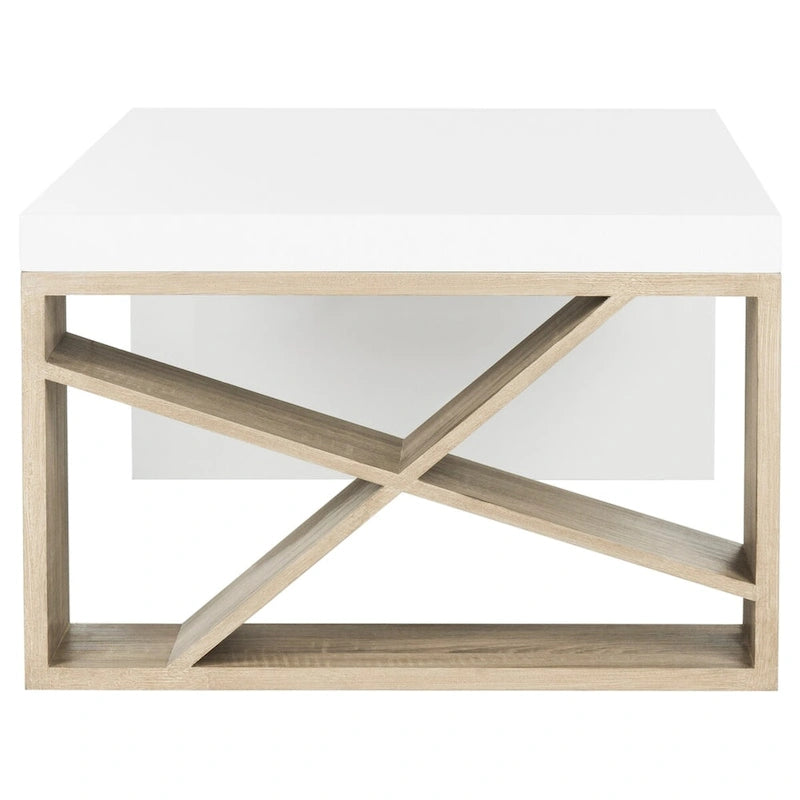 Table basse laquée Shelva scandinave avec rangement latéral - 47,3 x 23,5 x 15 - 47Lx24Px15H