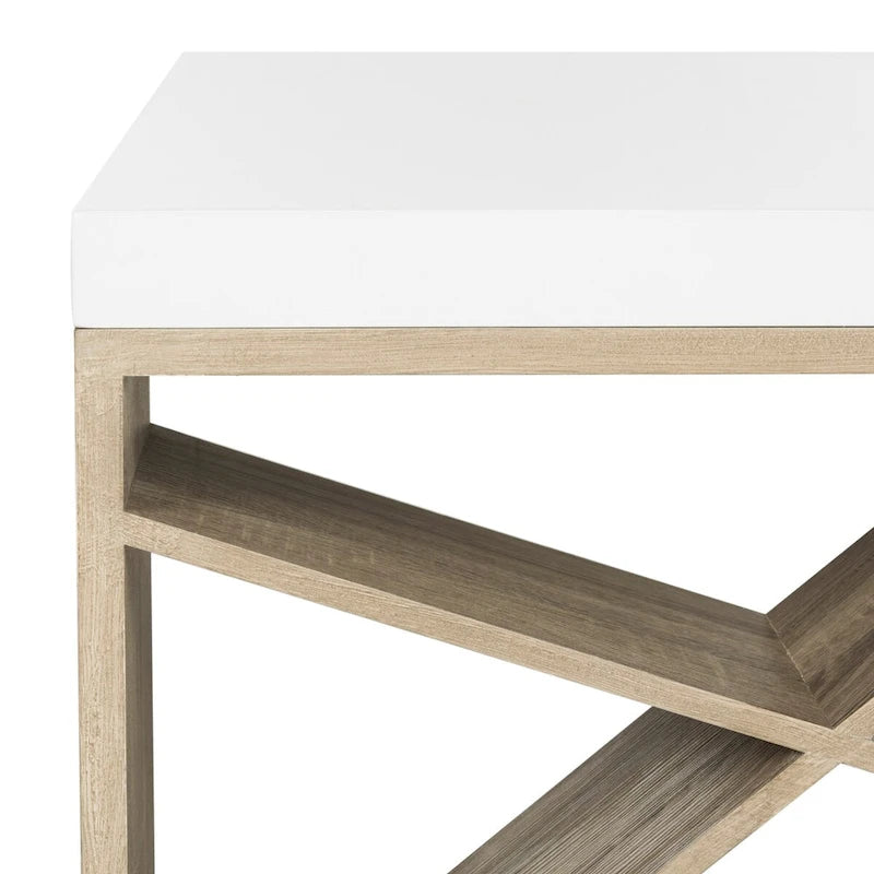 Table basse laquée Shelva scandinave avec rangement latéral - 47,3 x 23,5 x 15 - 47Lx24Px15H