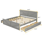 Lit plateforme King Size avec quatre tiroirs de rangement et pieds de support