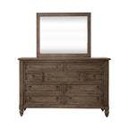 Ensemble de chambre à coucher Americana Farmhouse comprenant un lit traîneau, une commode, un miroir et une table de chevet