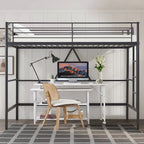 Lit mezzanine taille jumeau, cadre de lit en métal robuste avec garde-corps pleine longueur et escalier amovible pour juniors et adultes