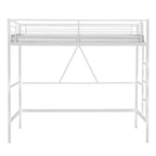 Lit mezzanine taille jumeau, cadre de lit en métal robuste avec garde-corps pleine longueur et escalier amovible pour juniors et adultes