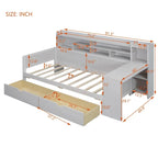 Lit de repos double en bois avec étagères de rangement