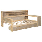 Lit de repos double en bois avec étagères de rangement