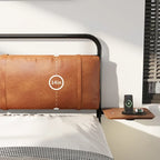 Cadre de lit en métal avec tête de lit capitonnée, chargement sans fil, USB A, USB C et lumière LED