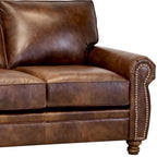 Ensemble canapé et causeuse en cuir pleine fleur marron Cabot, fabriqué aux États-Unis