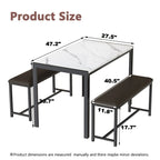 Ensemble de salle à manger 3 pièces en faux marbre, ensemble de table de cuisine avec 2 bancs en cuir PU pour salle à manger, coin petit-déjeuner