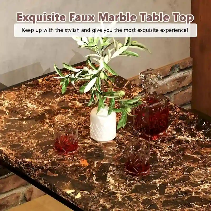 Ensemble de salle à manger 3 pièces en faux marbre, ensemble de table de cuisine avec 2 bancs en cuir PU pour salle à manger, coin petit-déjeuner