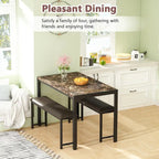 Ensemble de salle à manger 3 pièces en faux marbre, ensemble de table de cuisine avec 2 bancs en cuir PU pour salle à manger, coin petit-déjeuner