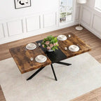 Retro Rectangular Stretch Dining Table with Cross Iron Base