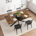 Table à manger extensible rectangulaire rétro avec piètement en croix en fer
