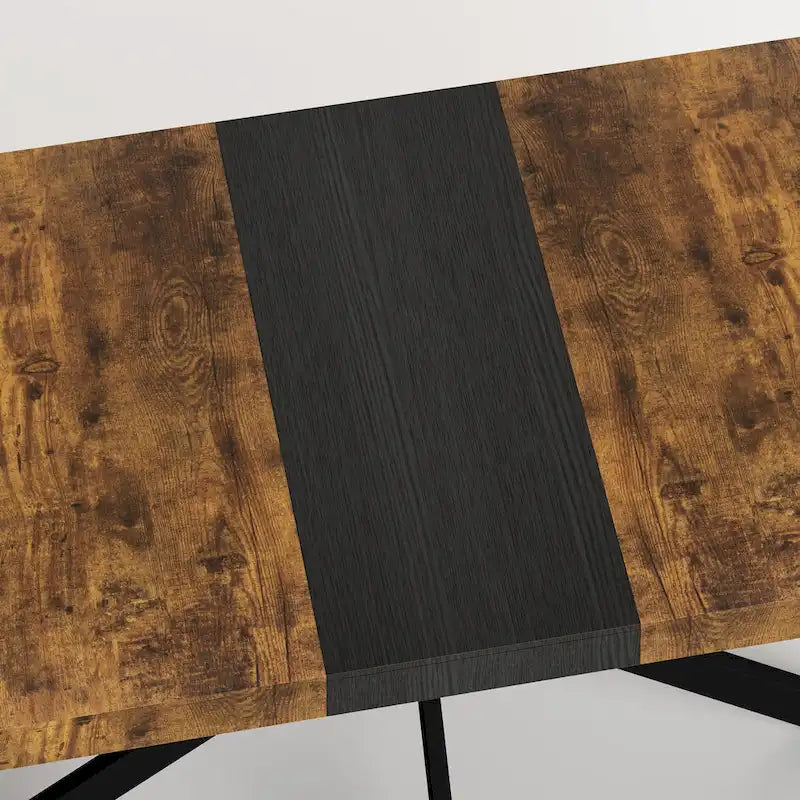 Table à manger extensible rectangulaire rétro avec piètement en croix en fer