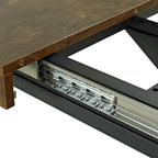 Table à manger extensible rectangulaire rétro avec piètement en croix en fer