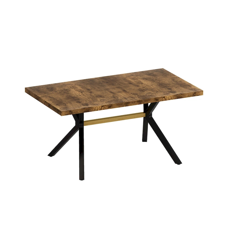 Table à manger extensible rectangulaire rétro avec piètement en croix en fer