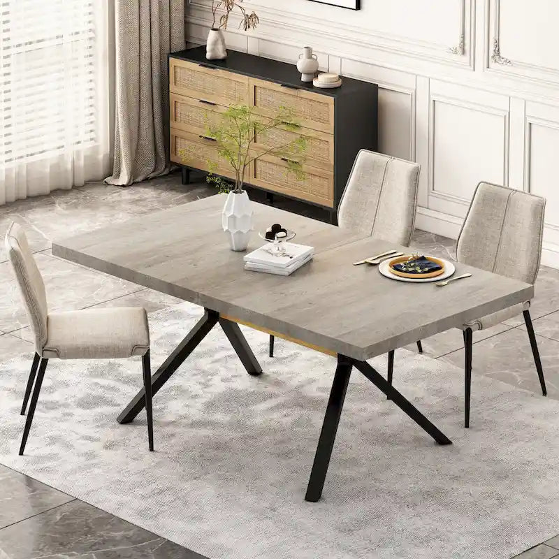 Table à manger extensible rectangulaire rétro avec piètement en croix en fer