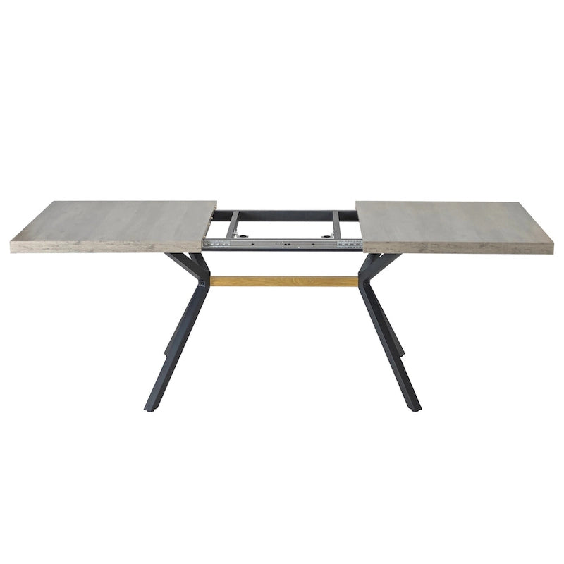 Table à manger extensible rectangulaire rétro avec piètement en croix en fer