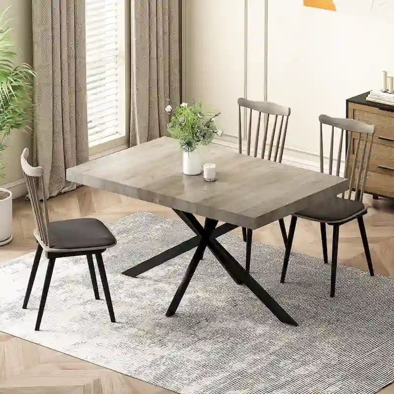 Table à manger extensible rectangulaire rétro avec piètement en croix en fer