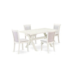 East West Furniture – Ensemble de salle à manger : une table à manger rectangulaire et des chaises Parson en tissu de lin crème, blanc lin (options de pièces)