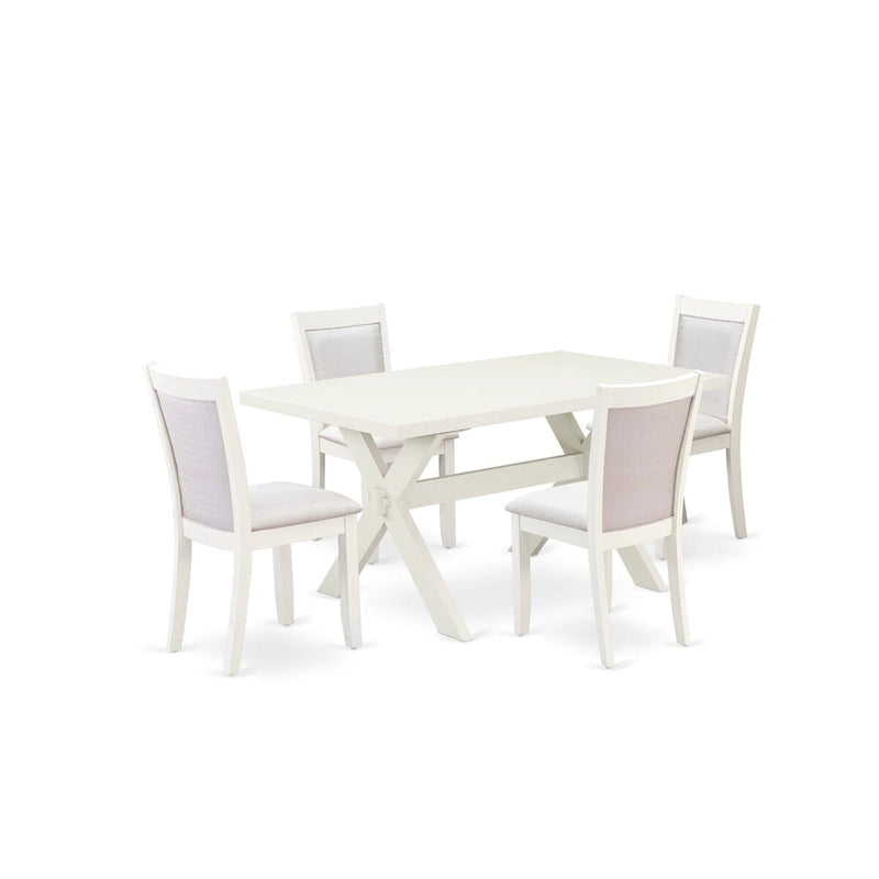 East West Furniture – Ensemble de salle à manger : une table à manger rectangulaire et des chaises Parson en tissu de lin crème, blanc lin (options de pièces)