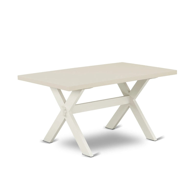 East West Furniture – Ensemble de salle à manger : une table à manger rectangulaire et des chaises Parson en tissu de lin crème, blanc lin (options de pièces)