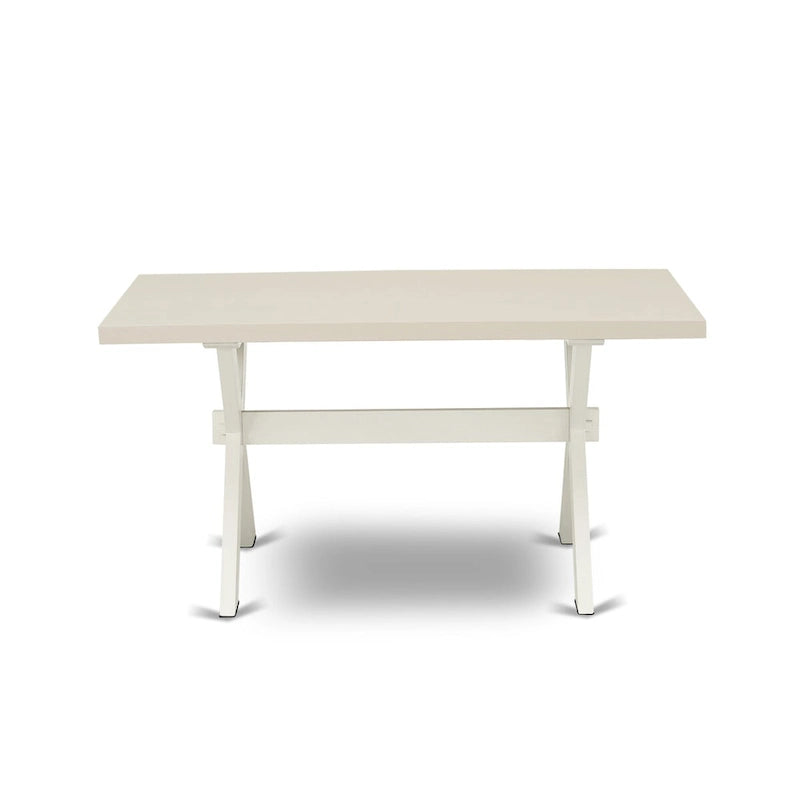 East West Furniture – Ensemble de salle à manger : une table à manger rectangulaire et des chaises Parson en tissu de lin crème, blanc lin (options de pièces)