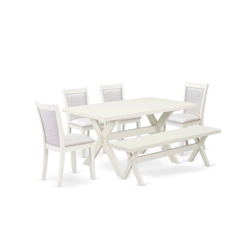 East West Furniture – Ensemble de salle à manger : une table à manger rectangulaire et des chaises Parson en tissu de lin crème, blanc lin (options de pièces)