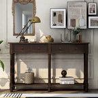 Cusp Barn Console Table Table d'appoint facile à monter avec deux tiroirs de rangement et étagère inférieure pour le salon, l'entrée