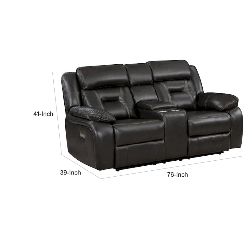 Causeuse inclinable électrique double Millie 76 pouces, porte-gobelets, similicuir gris