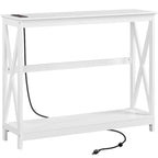 Table d'appoint étroite à 2 niveaux avec prise, longue console industrielle