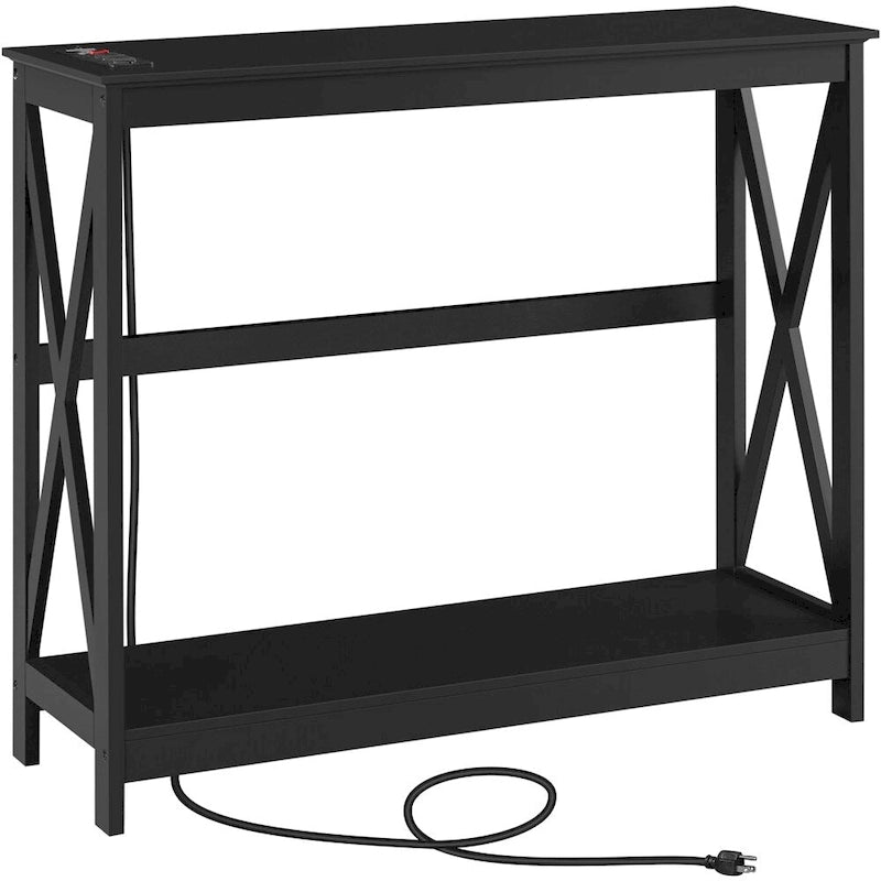 Table d'appoint étroite à 2 niveaux avec prise, longue console industrielle