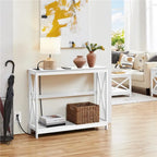 Table d'appoint étroite à 2 niveaux avec prise, longue console industrielle