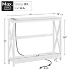 Table d'appoint étroite à 2 niveaux avec prise, longue console industrielle