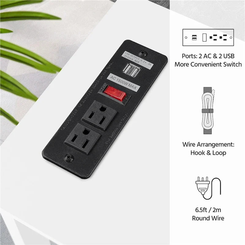 Table d'appoint étroite à 2 niveaux avec prise, longue console industrielle