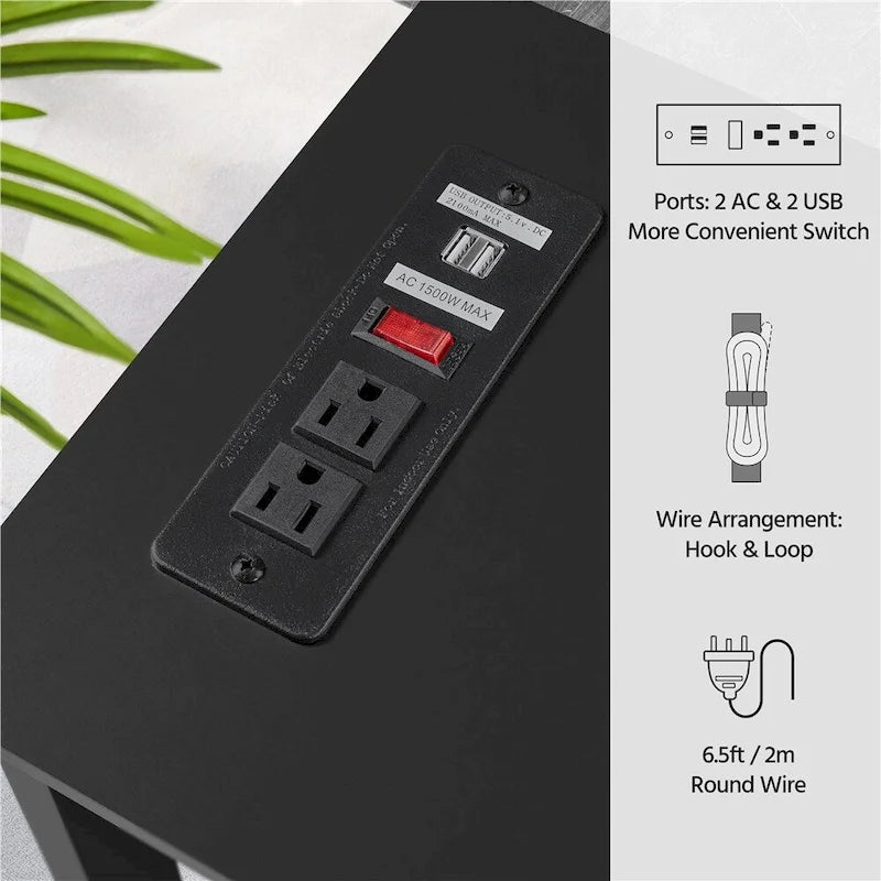 Table d'appoint étroite à 2 niveaux avec prise, longue console industrielle