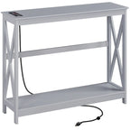 Table d'appoint étroite à 2 niveaux avec prise, longue console industrielle