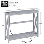 Table d'appoint étroite à 2 niveaux avec prise, longue console industrielle