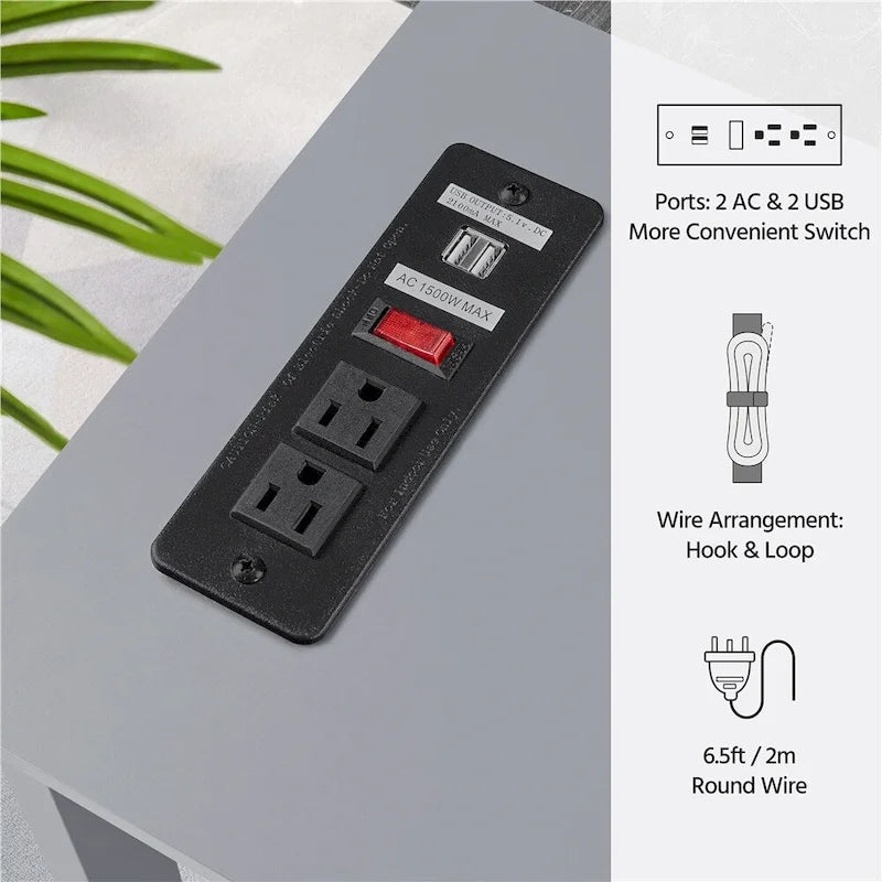 Table d'appoint étroite à 2 niveaux avec prise, longue console industrielle
