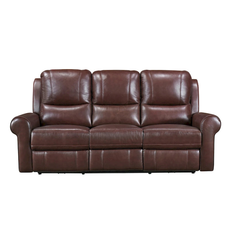 Canapé inclinable électrique double 82 pouces, USB, cuir pleine fleur marron