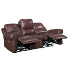 Canapé inclinable électrique double 82 pouces, USB, cuir pleine fleur marron